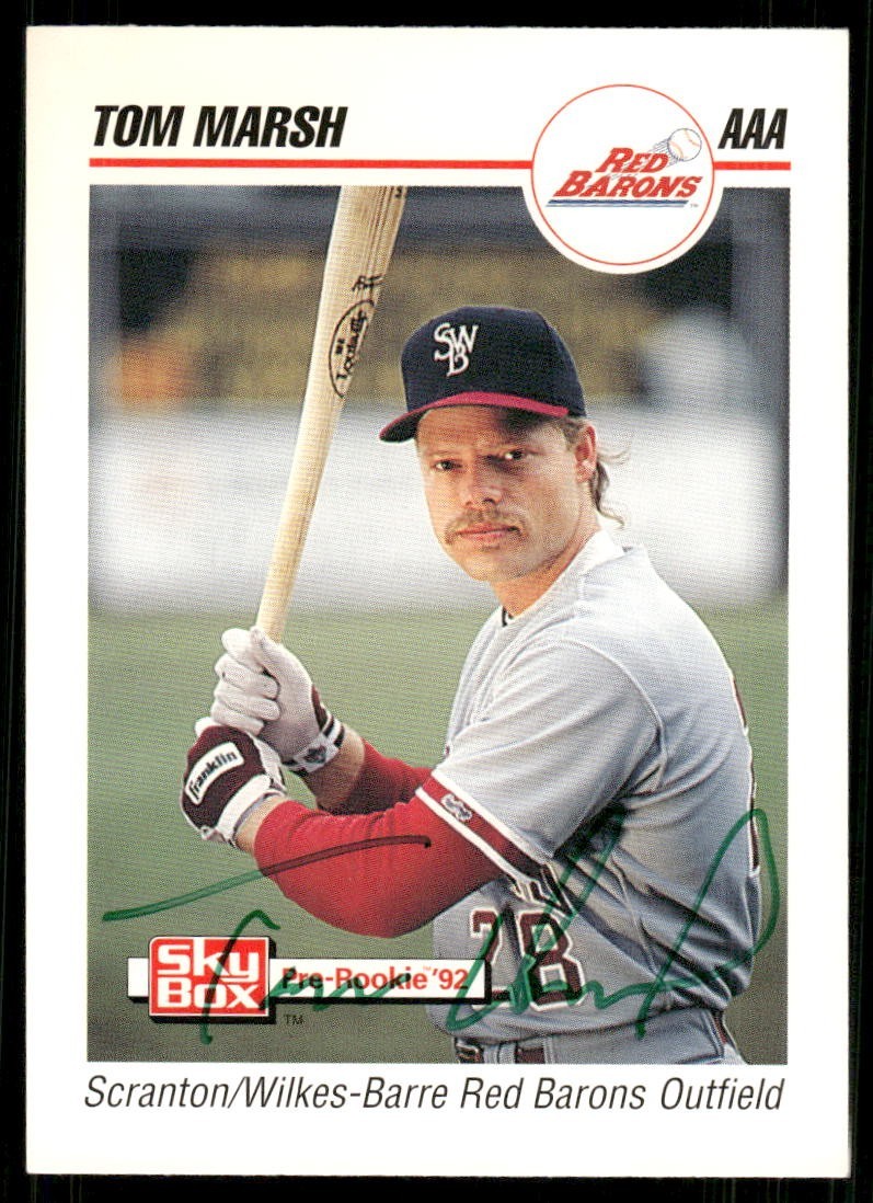 1992 Scranton Red Barons TOM MARSH Signed Card autograph auto PHILLIES