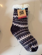Muk Luks Cabin Sock Size OSFM Purple Fair Isle Sherpa Lined
