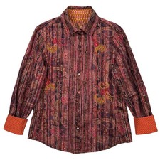 Robert Graham Men's Casual Dress Shirt SMALL Red Flip Cuff - Paisley Stripe