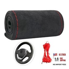 Suede Leather Steering Wheel Cover Wrap Kit - DIY Stitch-On for M red thread