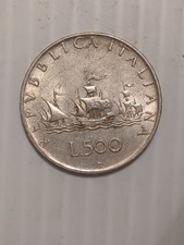 Christopher Columbus Anniversary Italy 500 Lire Coin Silver 