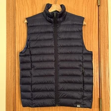 REI CO-OP Men's Down Vest Size Small Navy Blue Quilted Puffer Nylon Zip Pockets