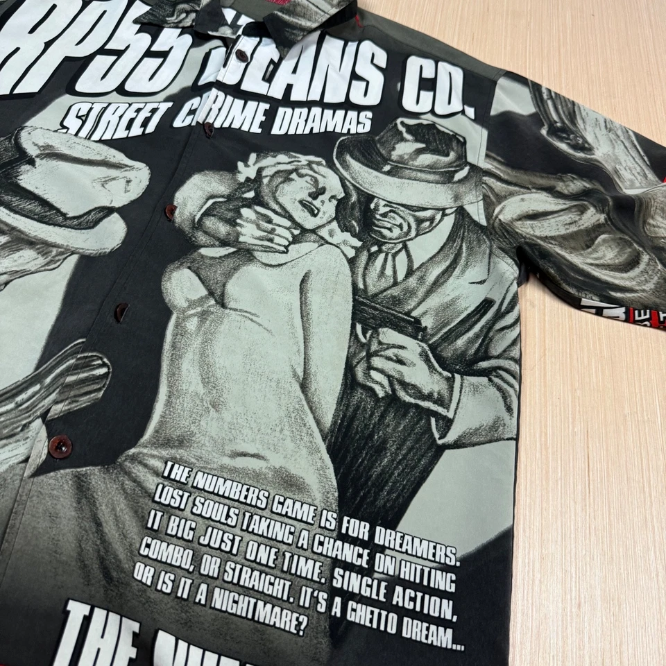 rp55 Jeans Vintage y2k Shirt Mobster Casino Comic Art Cyber Mall Goth XXL hitman - Image 2 of 4