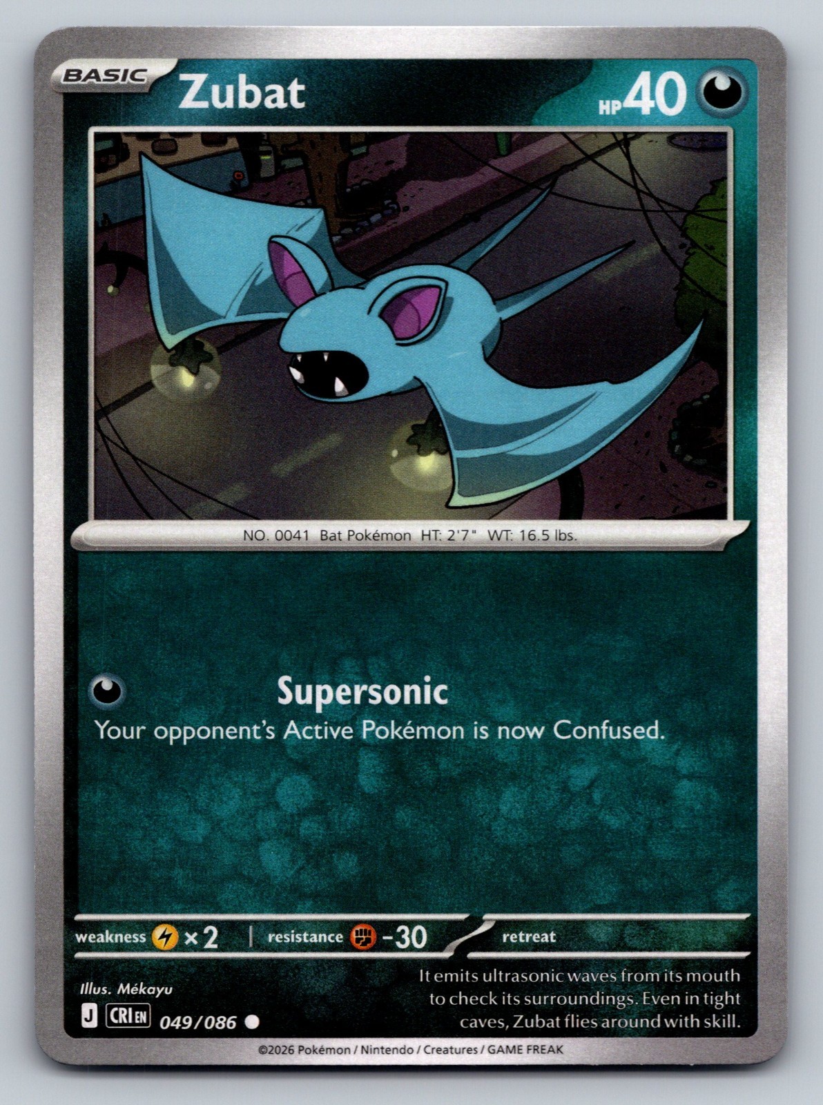 Pokémon TCG Pokémon ZUBAT 049/086 CRI Common Regular NM ACTUAL SCAN