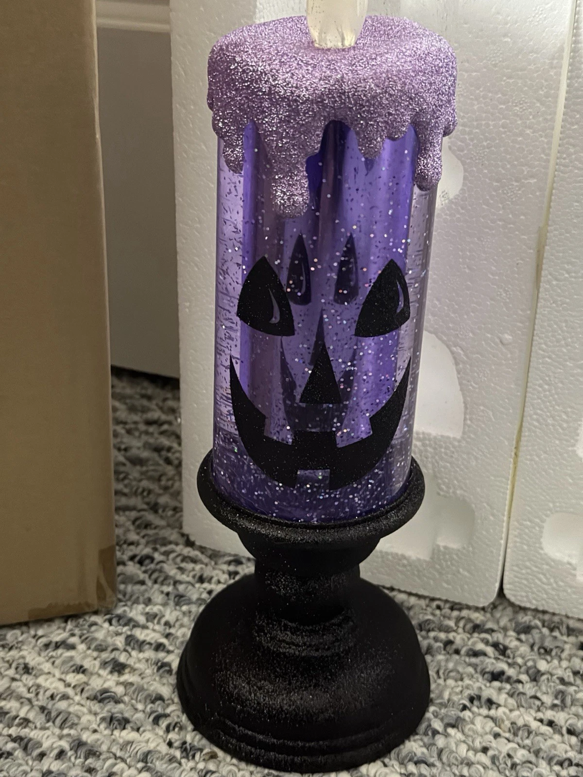 13" PURPLE Halloween Glitter Candle with Pedestal by Valerie - New & FREE SHIP image 1