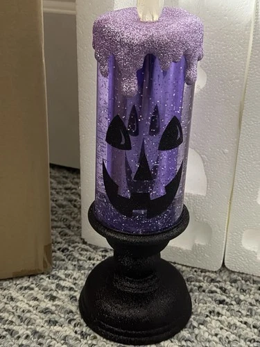 13" PURPLE Halloween Glitter Candle with Pedestal by Valerie - New & FREE SHIP video thumbnail