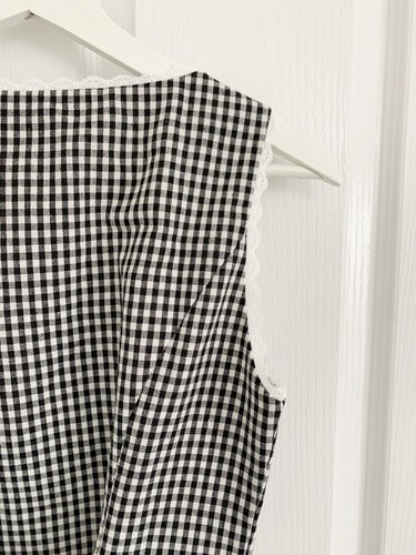 Reformation Amela Linen Top US2 UK6-8 Black White Lace Gingham Remy Check Vest - Picture 18 of 24
