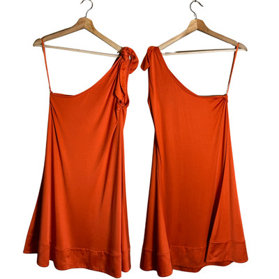 Diane Von Furstenberg One Shoulder Silk Mini Dress Women's 8 Orange Designer Bow