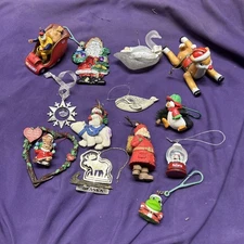 Lot of 13 Assorted Christmas Tree Ornaments Star, Santa, Snowman, NASCAR