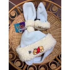NWT Vintage Disney Winnie the Pooh Baby Hat Mittens Set Sherpa Fleece Pastel