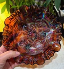 Vintage IMPERIAL amethyst carnival glass 3-leg OPEN ROSE COMPOTE CANDY DISH 8"