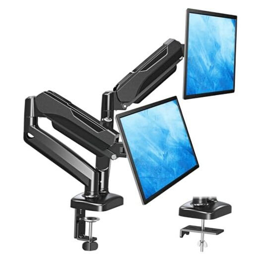 Adjustable Gas Spring Dual Monitor Stand for Desk in Black-image