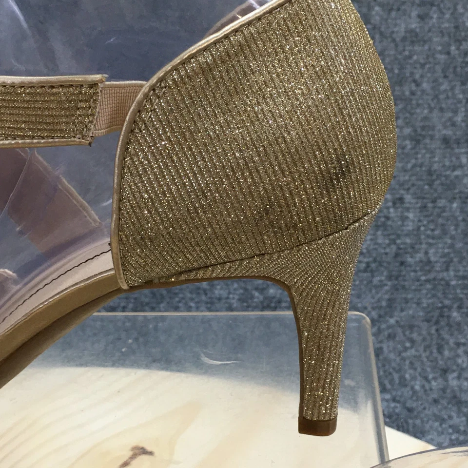 Lifestride 高跟鞋女式 10 宽 Mega 泵金色一脚蹬露趾高跟鞋新品 — 第 2/4 张图片