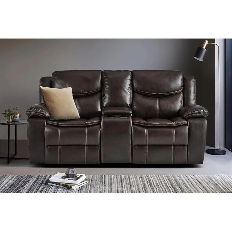 Lexicon Bastrop Doble Planeador Reclinable Loveseat con Consola en Marrón Foto 2 de 4
