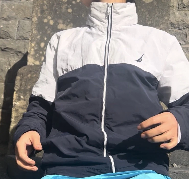 Nautica windbreaker/navy White Colorblock jacket Xs UK10