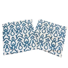 Pottery Barn Pillow Shams 24x24 Set of 2 Cotton Linen Blue White Bauble Dots