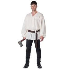 Renaissance Peasant Shirt Cream White Medieval Pirate King Mens Costume Top S/M