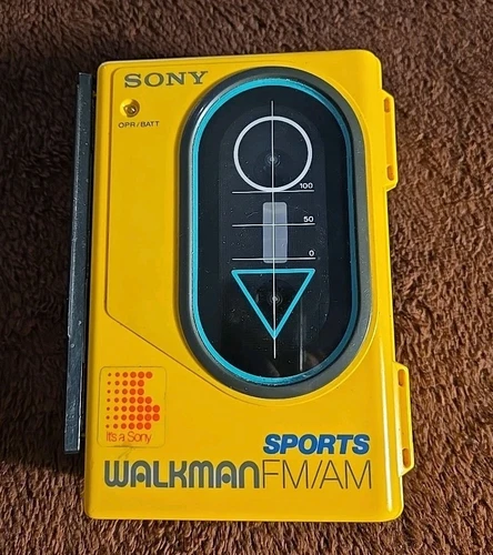 Vintage Sony Yellow Sports Walkman AM FM Radio Cassette Player WM-F45