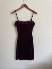 Rave City vintage Y2K Velvet Fuzzy Trim Bodycon Dress Burgundy Womens M