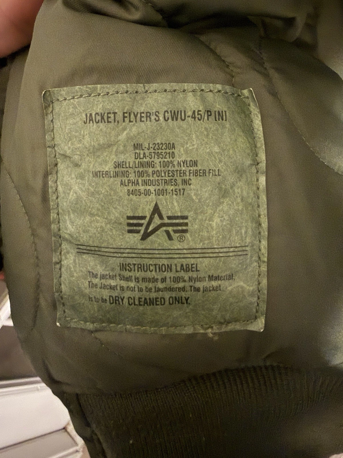 ALPHA INDUSTRIES CWU-45 Heritage Bomber Jacket Mens Size M - product detail image 5