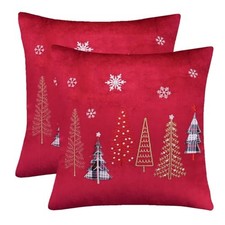 Christmas Embroidery Throw Pillow 20" x 20" Pack of 2 Red Christmas Tree