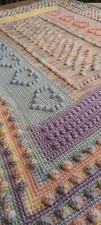 Homemade Crochet Bobble Hearts BABY TODDLER GIRL CRIB BLANKET 3FT X 4FT pastel