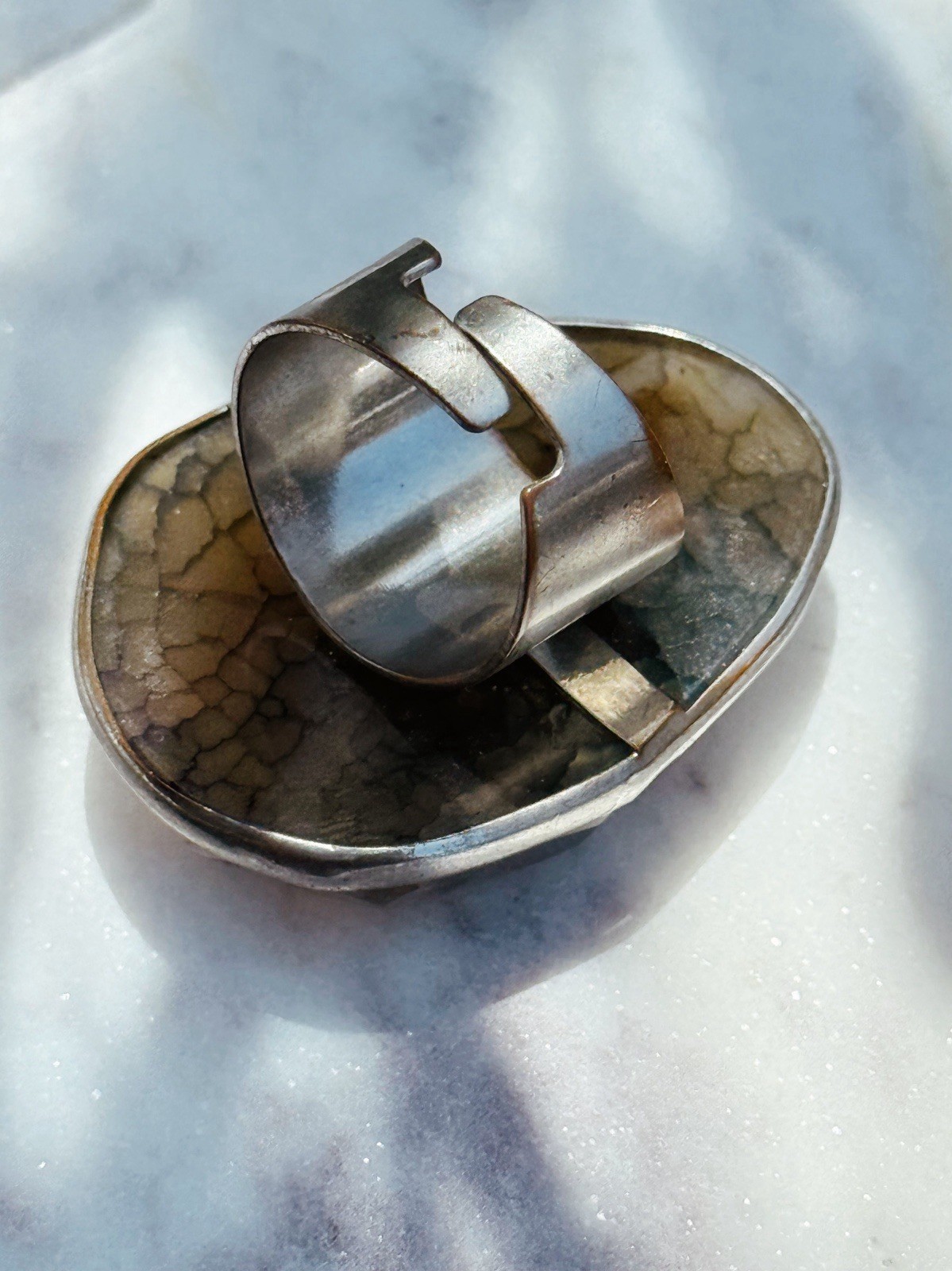 Large Druzy Agate Statement Ring Silver Tone Geod… - image 4