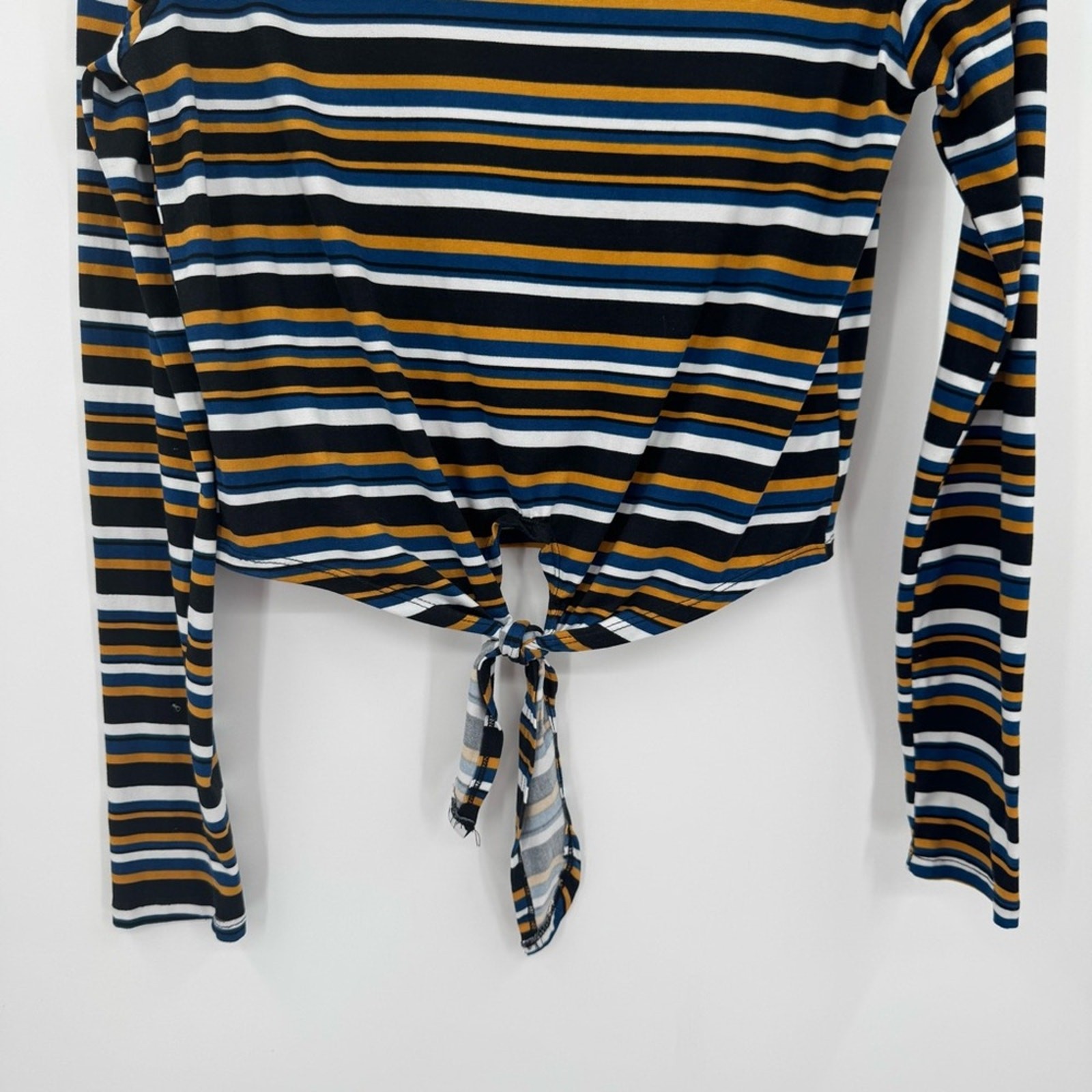 Active USA Basic Multicolor Stripe Tie Front Crew… - image 3