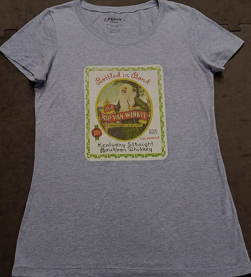 Women's XL Pappy Van Winkle Blue Kentucky Bourbon Whiskey Collector T Shirt