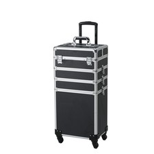 Lockable Pro 4in1 Interchangeable Aluminum Rolling Makeup Case with 4 Wheels