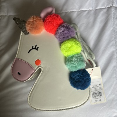 CAT & JACK White Unicorn Pom-Pom Mane Crossbody Children s Bag NEW Rainbow