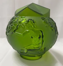 6" Glass Globe Lamp Shade 3" Fitter Neck Green Nude Lady Tree CRACKS (#046)