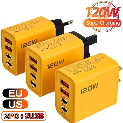 Total 120W USB Type C Charger 4 Port Fast Charging USB Phone Charger Adapter For - product listing photo