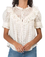 NWT Anthropologie  LOVE THE LABEL Eyelet Crochet Yoke Top Sz S-$158