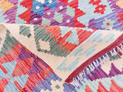 Tash Vintage Handarbeit Teppiche Afghan Kelim Türkisch Vintage Flach Wolle 191x107cm
