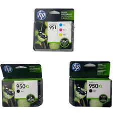 Genuine HP 950XL + 951 Black Cyan Magenta Yellow Ink Cartridge Lot of 3