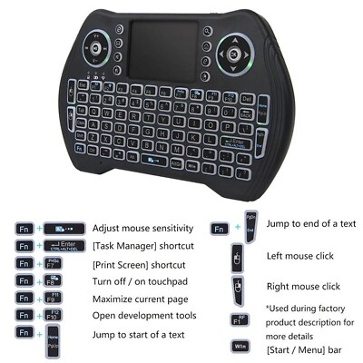 MT10 Wireless Mini Keyboard with Touchpad Mouse Backlit USB Mini Keyboard