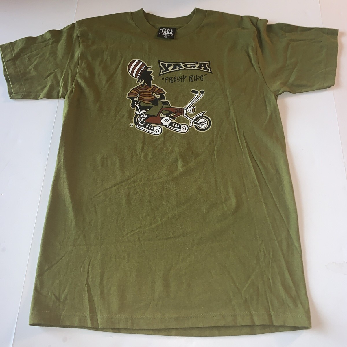 Vintage Yaga T-Shirt Mens M Olive 90s FRESH RIDE Surf Skate Rasta