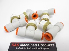 New Lot of 5 SMC KQ2T11-37S Pneumatic Tee Fittings, 1/2"NPT, 3/8" Tubing