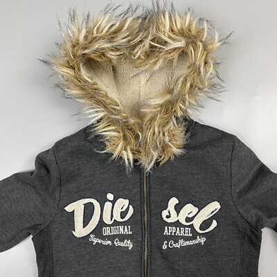 Diesel Vintage Fur Hood Y2K Zip Hoodie Small | eBay