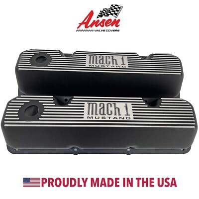 351 Cleveland Ford Mach 1 Black, Finned Valve Covers - Engraved Logo
