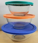 Pyrex Mixing Bowls Clear Glass Set 322 / 323 / 325 1, 1.5 & 2.5 qt With Lids
