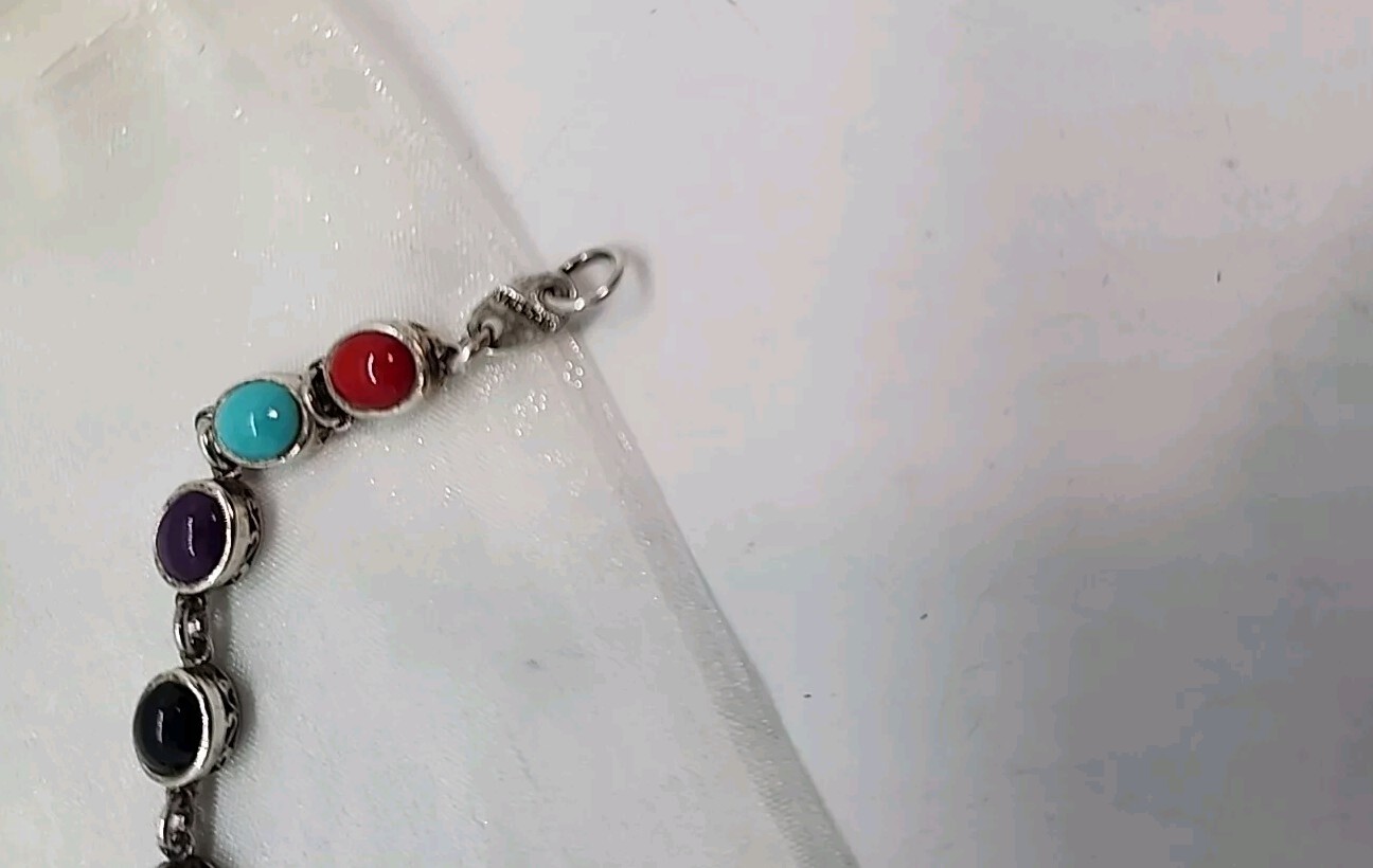 925 Solid Sterling Silver Bracelet With Mult-Colo… - image 4