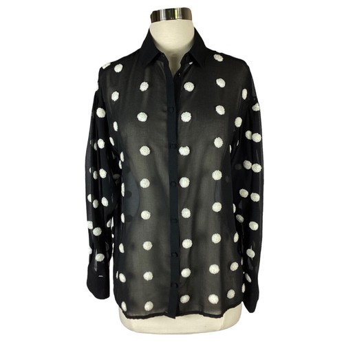 Zara Top Blouse Size XS Black White 