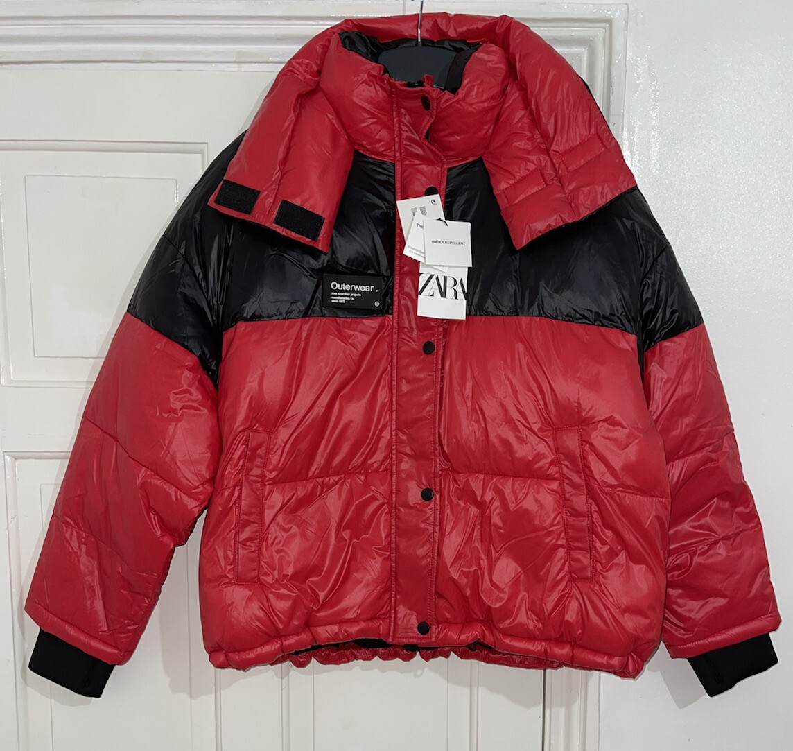 ZARA BLACK RED COMFORTEMP® THERMAL INSULATION PUFFER JACKET COAT