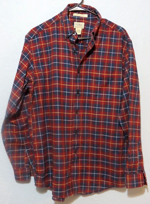 LL Bean Flannel Shirt Mens Med Reg Red Scotch Plaid 299131 Traditional Fit