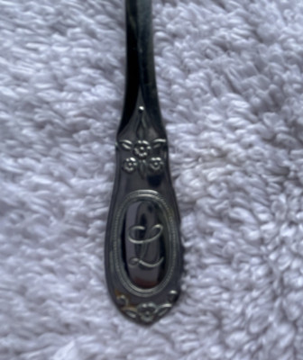 Vintage Customcraft Stainless Flatware Engraved ''L'' Spoon Korea Sample