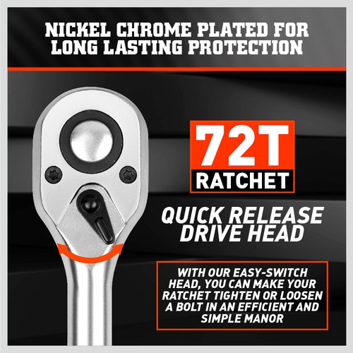 1/4" 3/8" 1/2" Drive Ratchet Socket Wrench Handle 72 Tooth Quick-Release Spanner - Picture 30 of 40