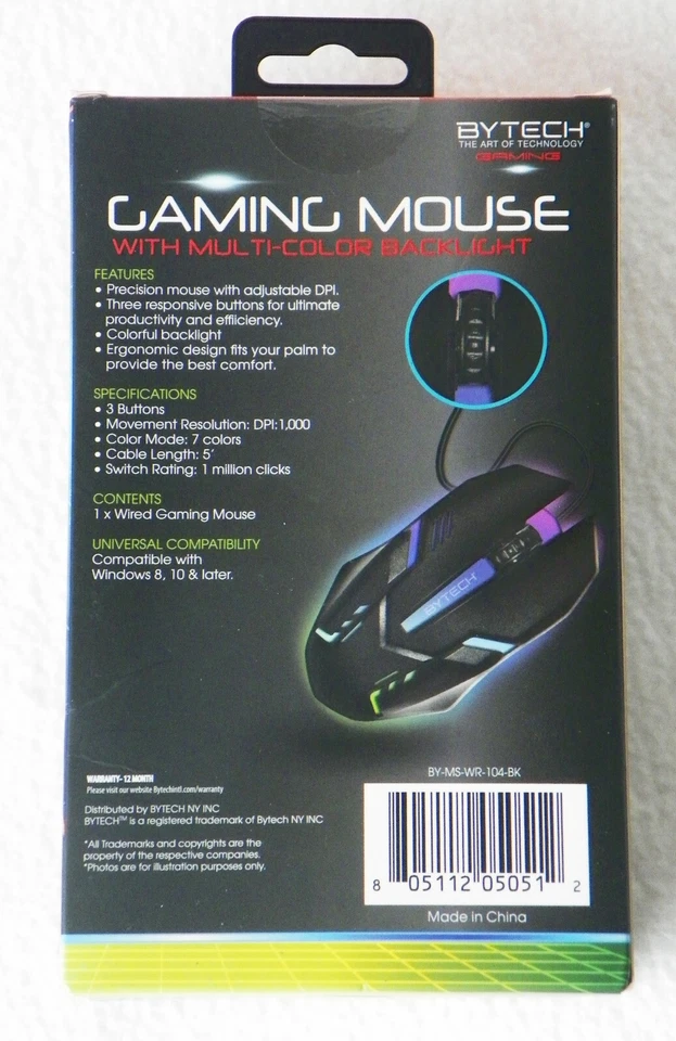 BYTECH Gaming Mouse w/Multi-color Backlight Ergonomic Wired Universal Gamer NEW - Image 2 of 4