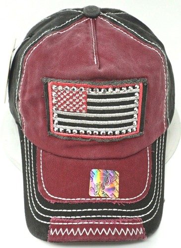 US FLAG Rhinestone Cap Pigment Washed Distressed Dad Hat Adult OSFM NWT - Picture 4 of 6
